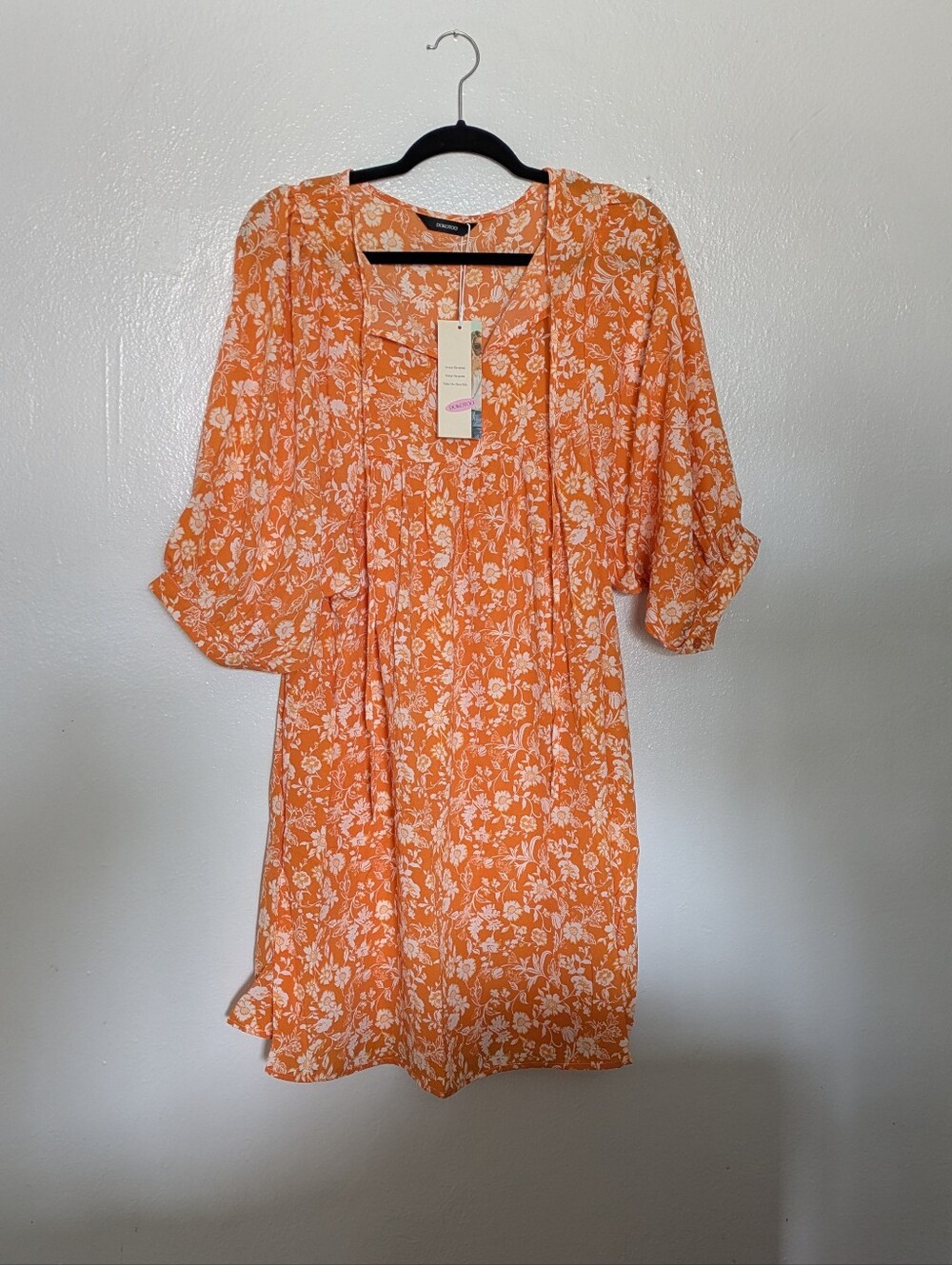 Orange Floral Summer Dress with White Blooms